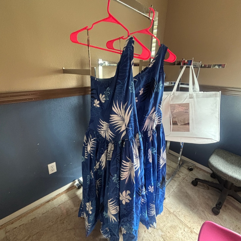 Hawaiian dress - Blue Floral One-Shoulder dress. Hawaian dress
